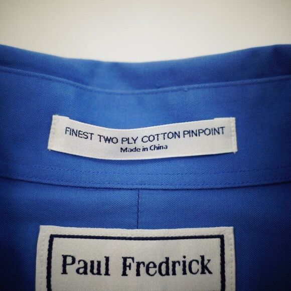Paul Fredrick Blue Finest Two Ply Cotton Pinpoint Pocket Button Down 17-36 - Picture 9 of 10